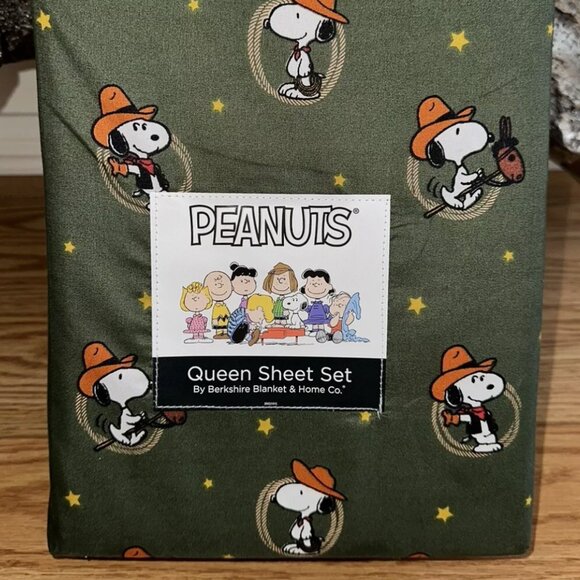 PEANUTS Snoopy Cowboy 4PC Queen SHEETS SET By Berkshire New - Picture 1 of 4